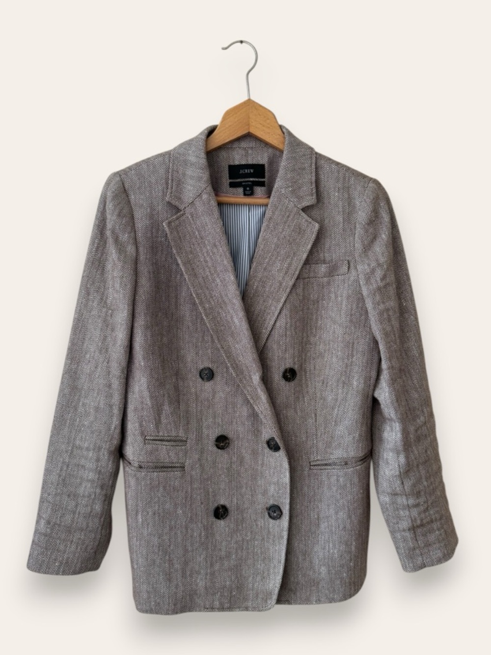 J. Crew Bristol Blazer Academia Italian Linen Pecan Ivory Herringbone 6 Women’s